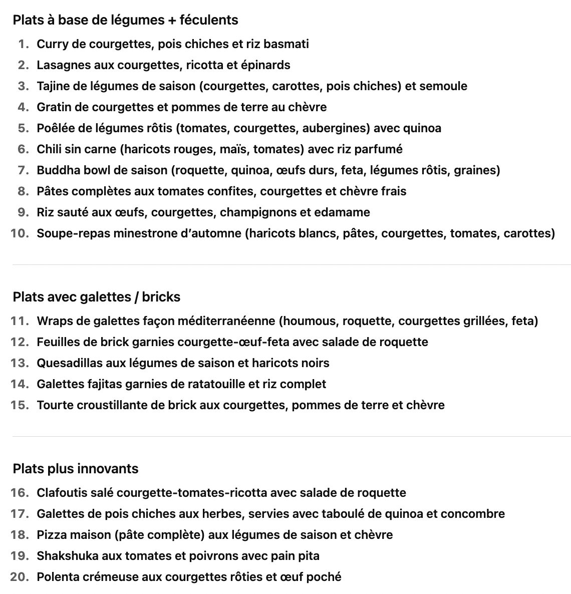 Proposition de recettes chatgpt